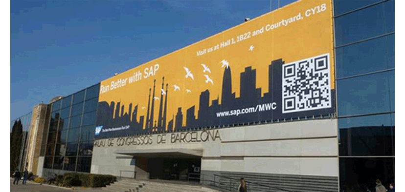 SAP illustration banner design of Barcelona skyline photo in Spain