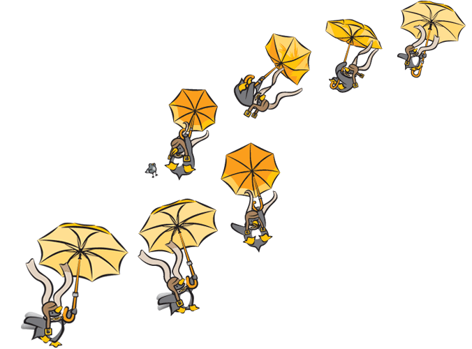 Amelia Learns To Fly with an umbrella