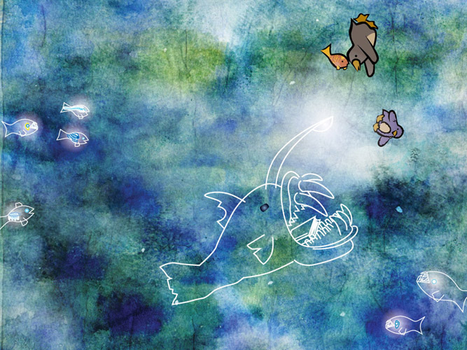 Amelia's Pajamas she encounters a giant scary fish