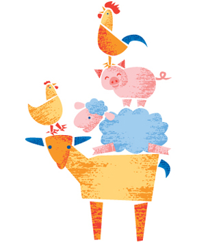 Farm pig, sheep, chicken and goat