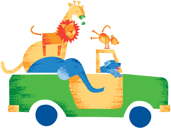 Jungle animals in a truck